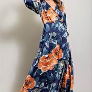 NWT Floral Blue & Orange Women's Maxi Dress